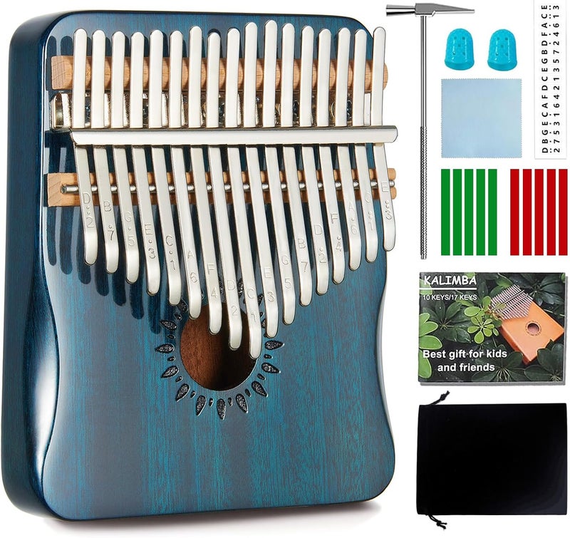 Aarvi Kalimba Thumb Piano, Portable 17 Keys Mbira Finger Piano with Tune Hammer and Study Instruction, Musical Instrument Birthday Gift for Adult Beginners & Professionals (blue) - Image 1